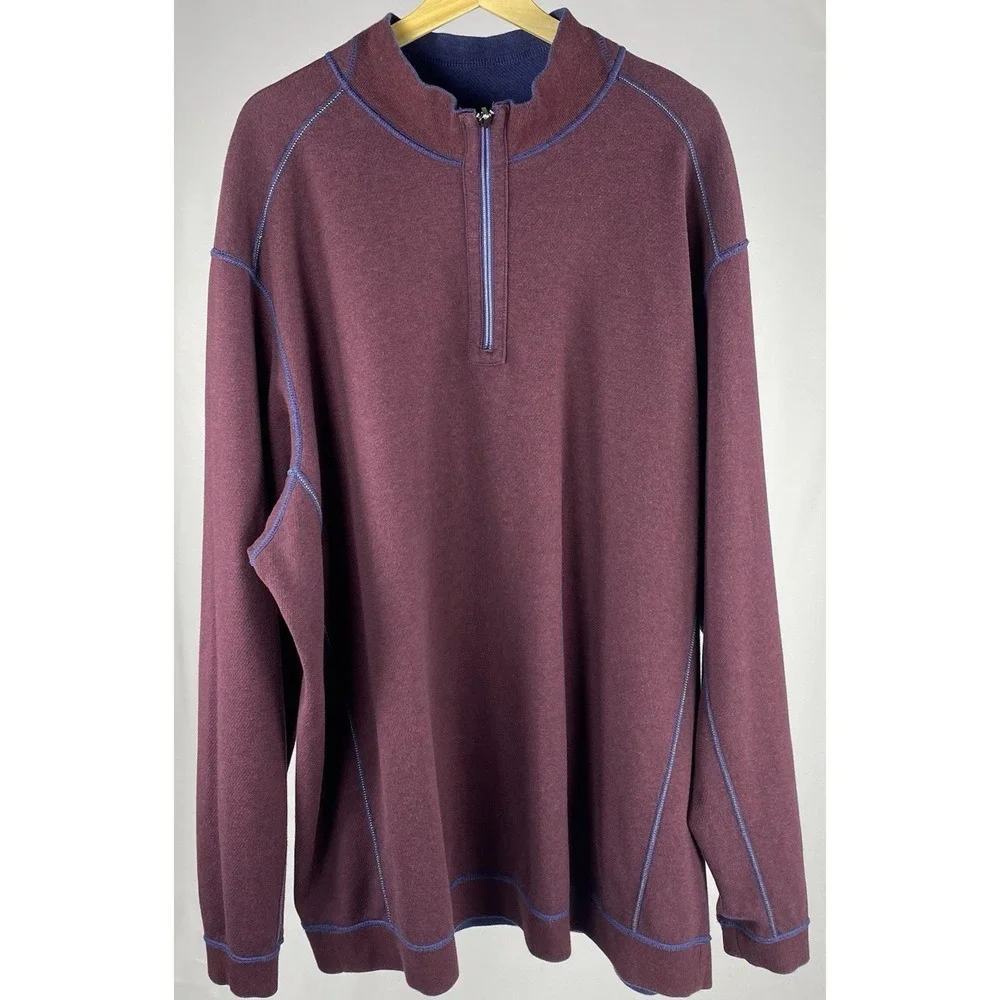 Tommy Bahama Flipshore Reversible Half-Zip Sweatshirt 3XLT Blue Burgundy Preppy